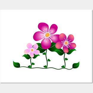 pink flowers  on a flower meadow Posters and Art